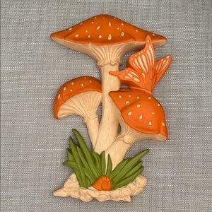 1980 Hoda Vintage Orange Mushroom & Butterfly Wall Art - Decorative Resin Plaque